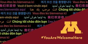 UMN You are welcome here in various languages graphic